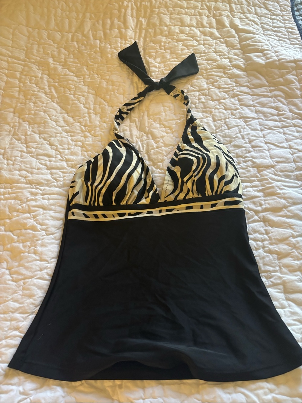 Black & Cream Zebra Halter Tankini Top Size 8